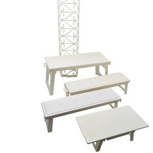 1992 Barbie Fold n Fun White Long Bench Dining Table  Set  Mattel Vtg